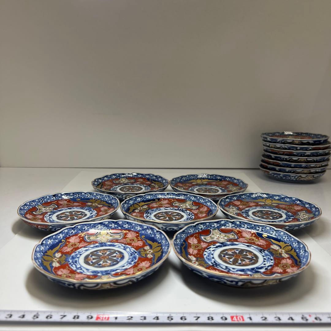 明治初期　極上手　大聖寺伊万里中皿14枚　木箱付　東Y8-0205☆2F