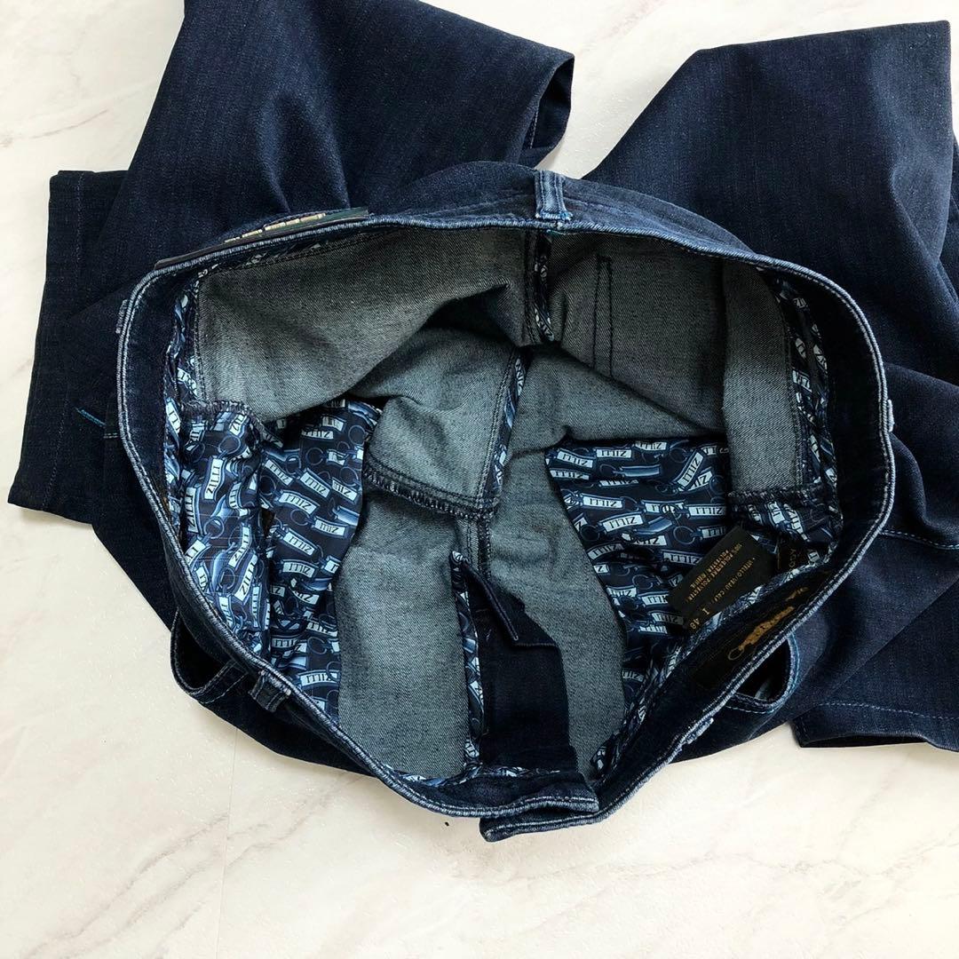 【美品 希少】ZILLI デニム パンツ ストレッチ 濃紺 総柄 レザー 48