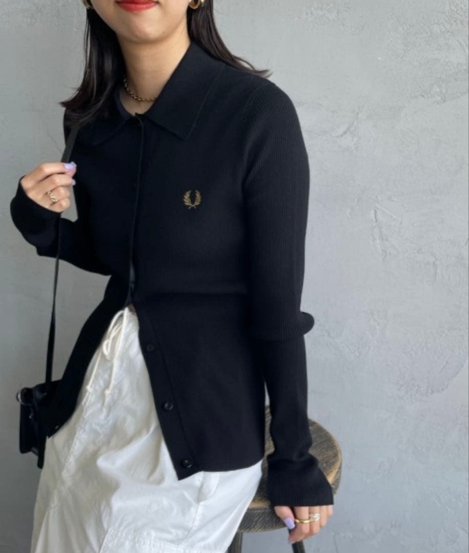 FRED PERRYフレッドペリー別注 ワンポイントロゴ刺繍リブニットポロシャツ