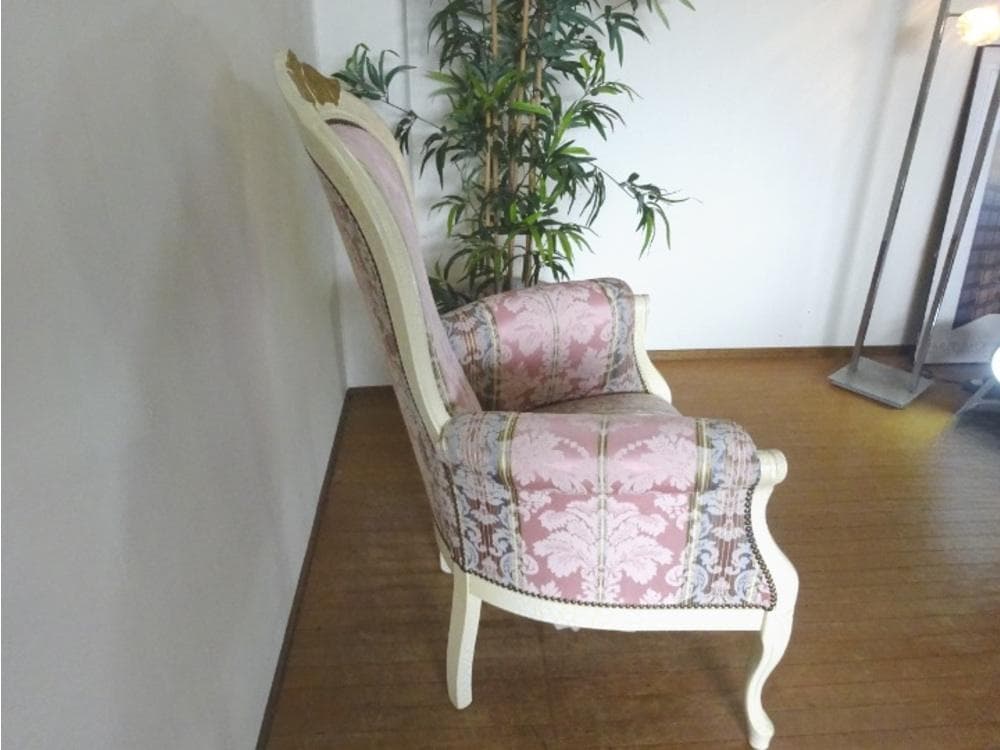 イタリア家具　ロココ調　1Pチェア　パーソナルチェア　白家具　姫家具　美品