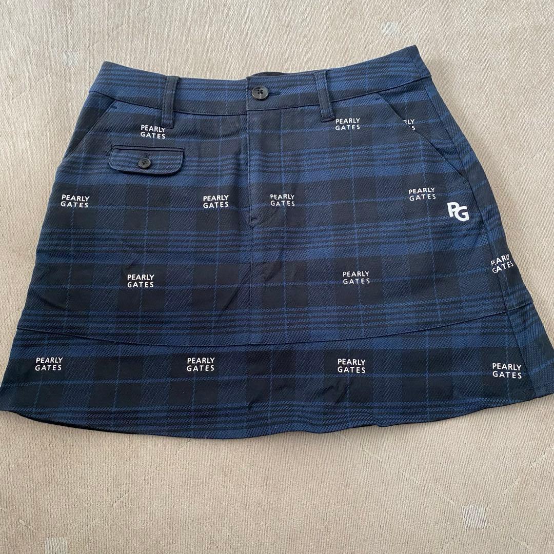 PEARLY GATES チェック柄スカート ネイビー系