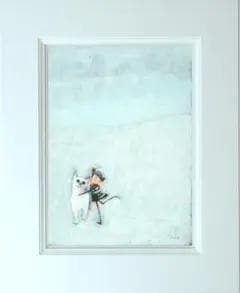 油絵 菅家令子 絵 絵画 インテリア 額付(白) F3-091918 子猫女の子