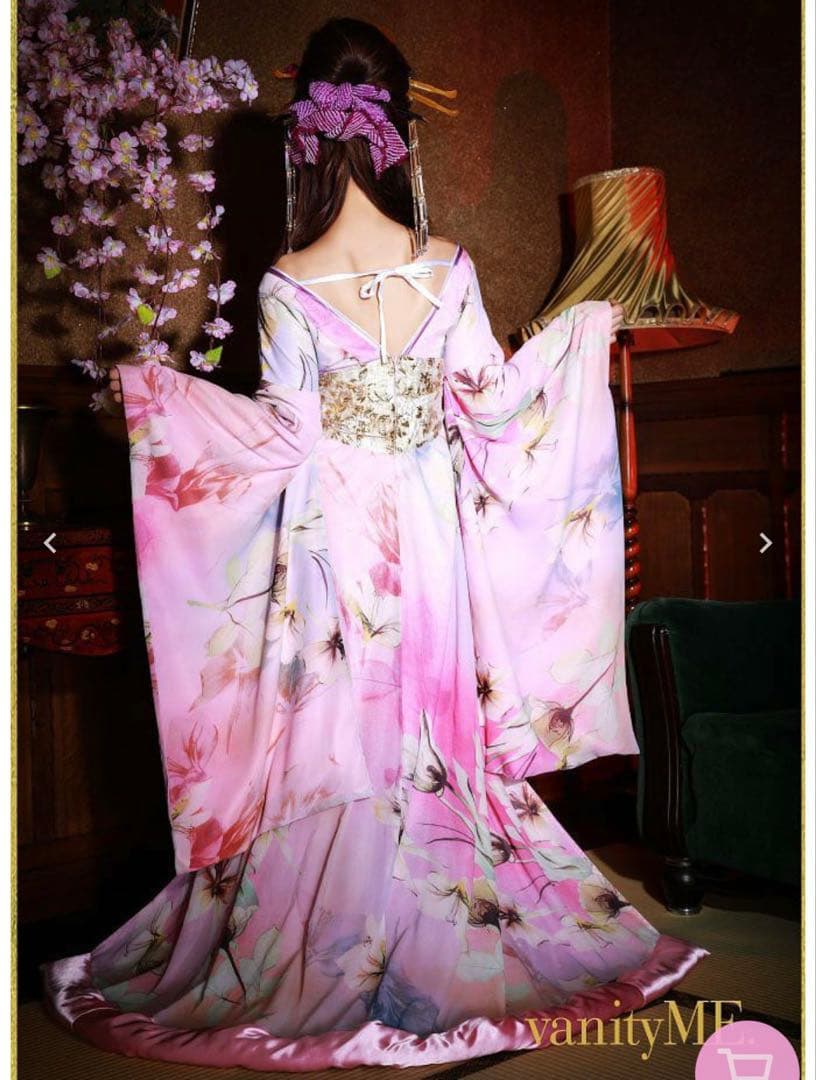 花魁コスチューム桜花魁 天女のような淡い薄ピンク和柄 Vanityme.