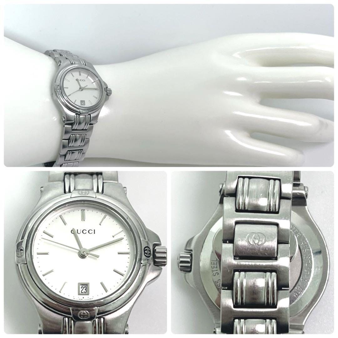 ｟美品｠箱付き GUCCI グッチ9040L シルバー 腕時計 新品電池
