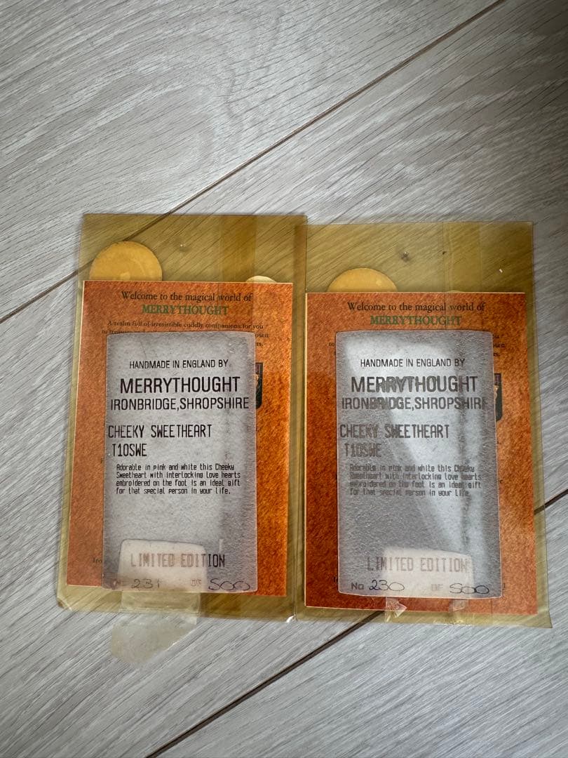 メリーソート写真チーキー2体セット　ピンクリボン　テディベア　ヴィンテージ双子