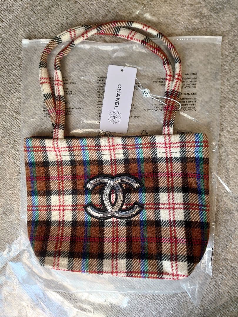 CHANEL チェック柄　トートバッグ　スパンコール