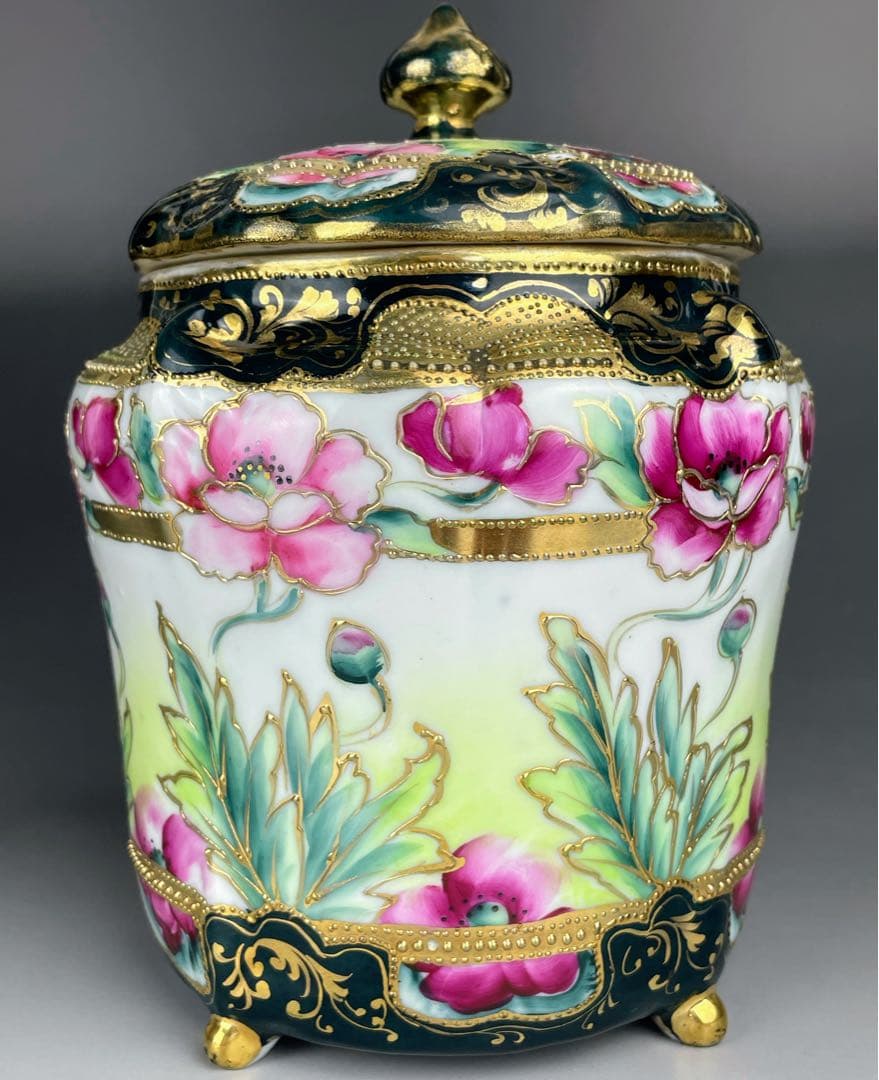 【希少】オールドノリタケ ２０cm ポピー紋 ビスケットジャー メープルリーフ