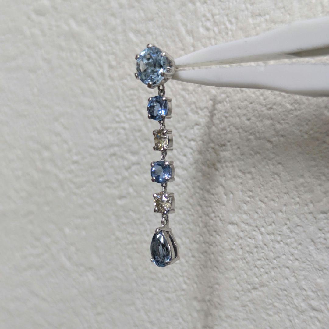 PT900 アクアマリン ダイヤモンド 6連 ピアス 片側 半ペア