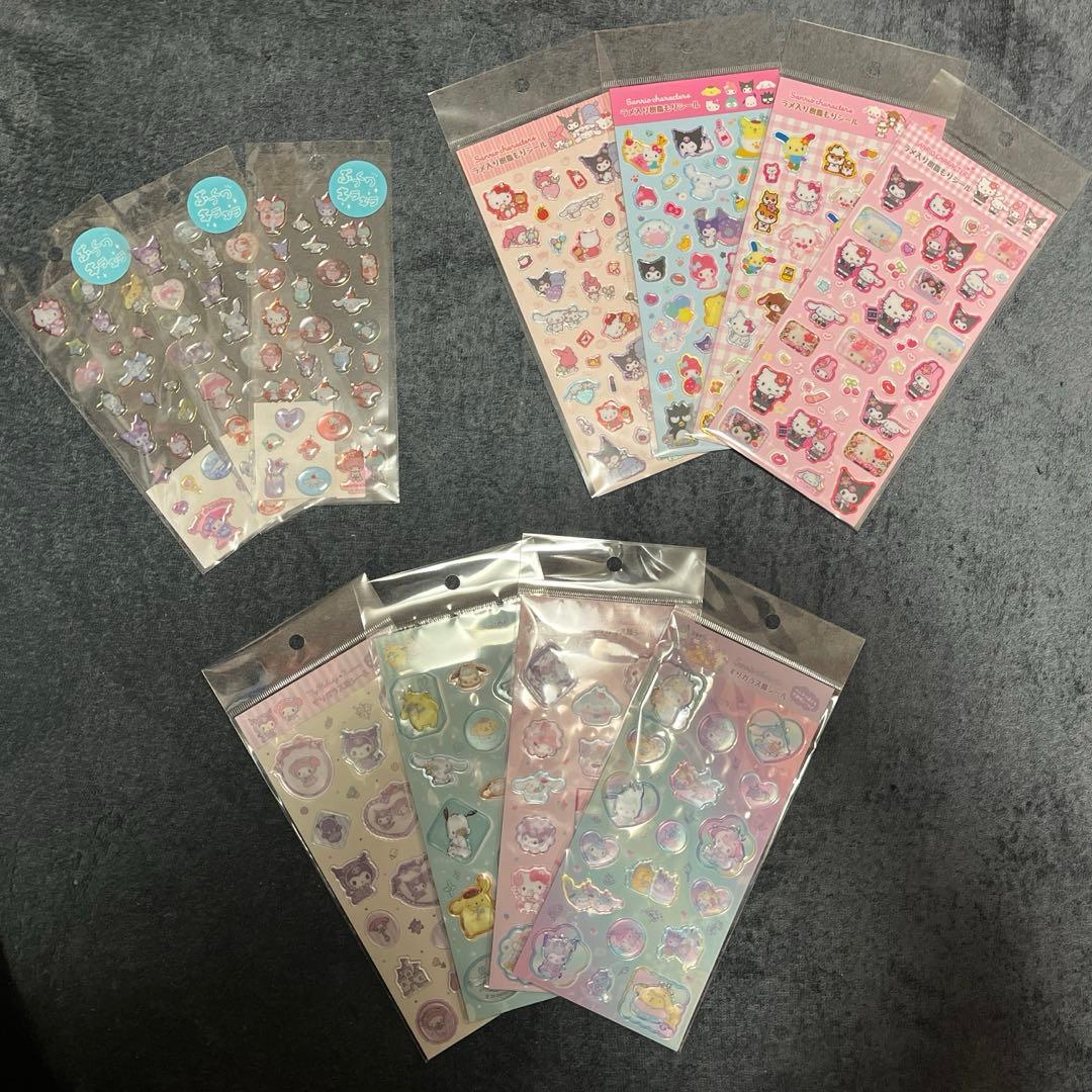 【正規品】サンリオ11枚セット　すりガラス風・ラメ入り・キラフチ樹脂もりシール