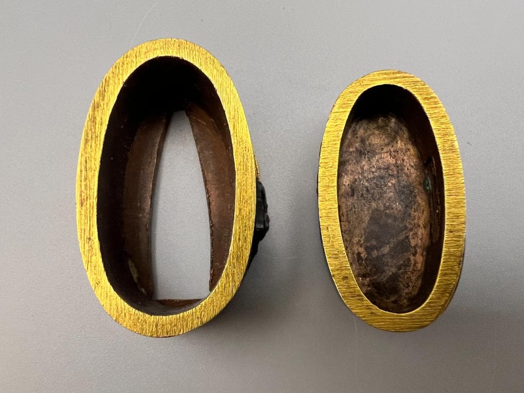 【海】江戸後期屈指名工！浜野矩随！『矩随』在銘 赤銅人物高彫金銀象嵌 縁頭 超絶