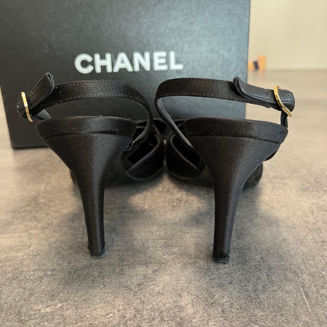 CHANEL シャネル　ブラック サテン サンダル　パンプス　37