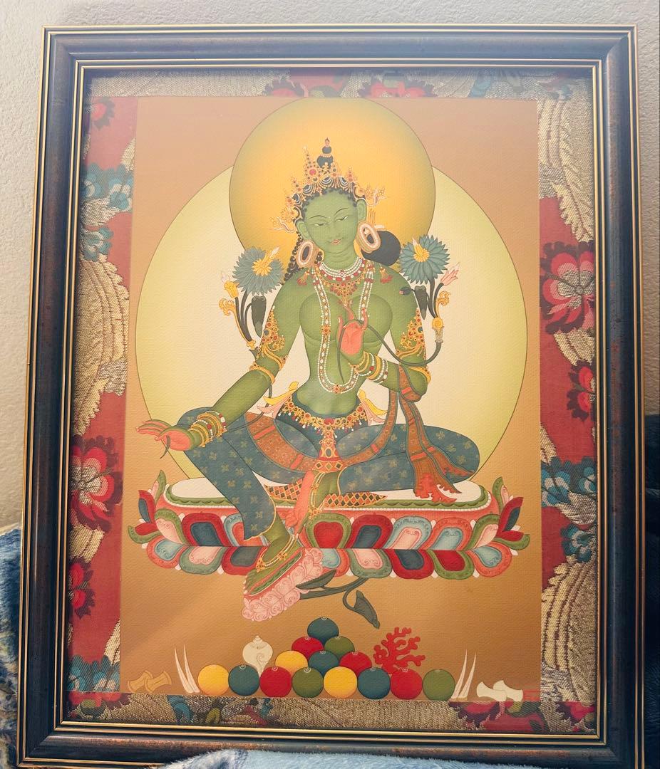 チベットタンカ　仏画　グリーンターラ