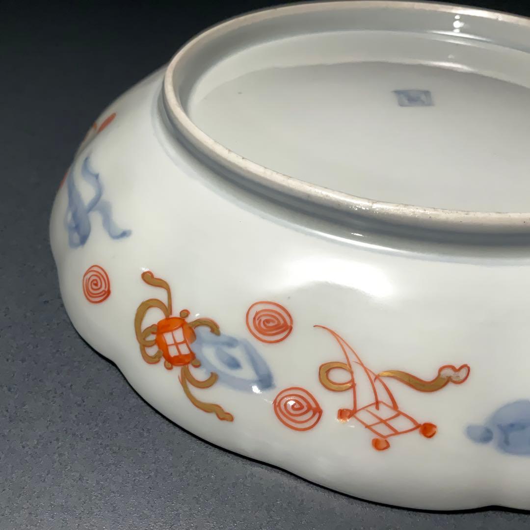 伊万里金襴手花に鳥籠図七寸皿∅21㎝　骨董　古伊万里　通り文　R1355w2B2