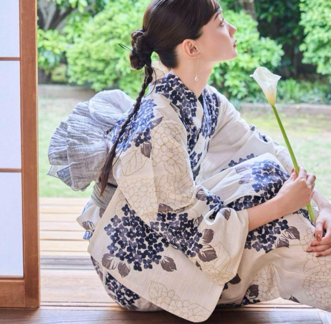 hinari×utatane 浴衣・帯・下駄セット 紫陽花ブルー
