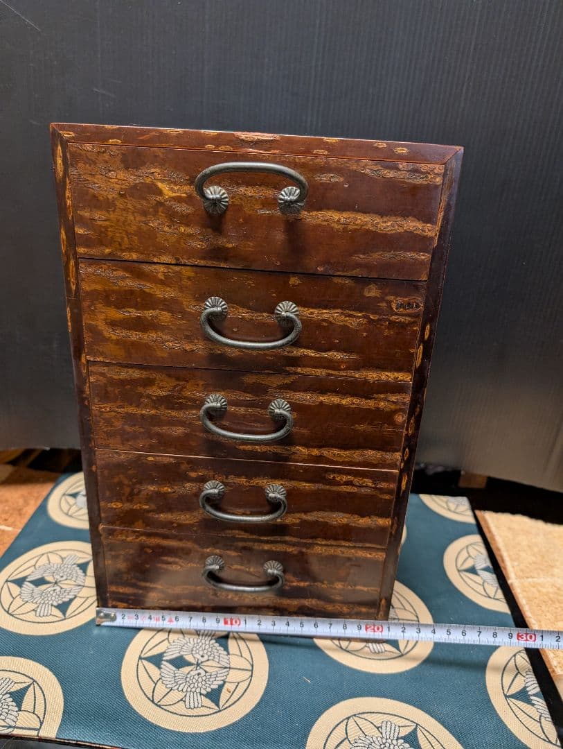 桜皮細工木製引き出し式タンス 4段