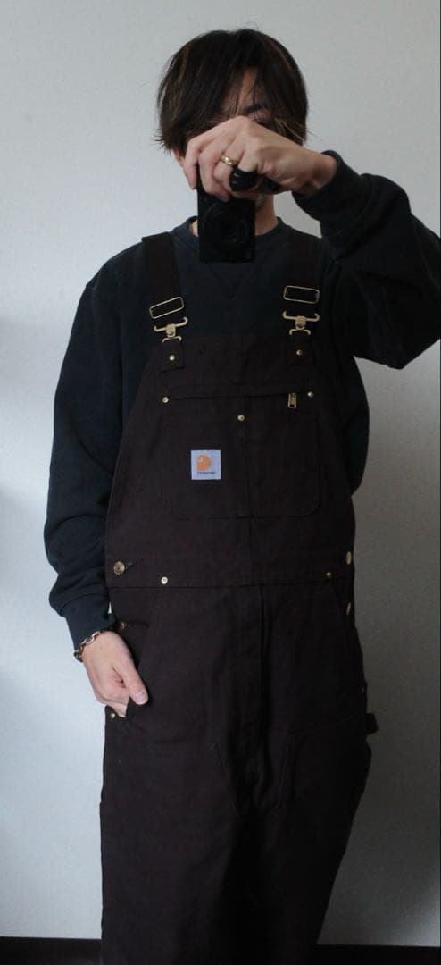 耐カーハートダックオーバーオールブラウンUSA古着ワークつなぎ