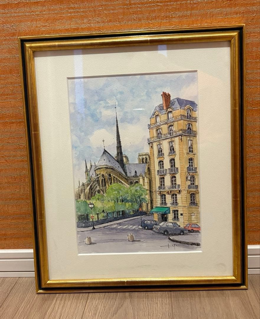 ペン画　水彩画　雨宮久馬作　ノートルダムの裏通り