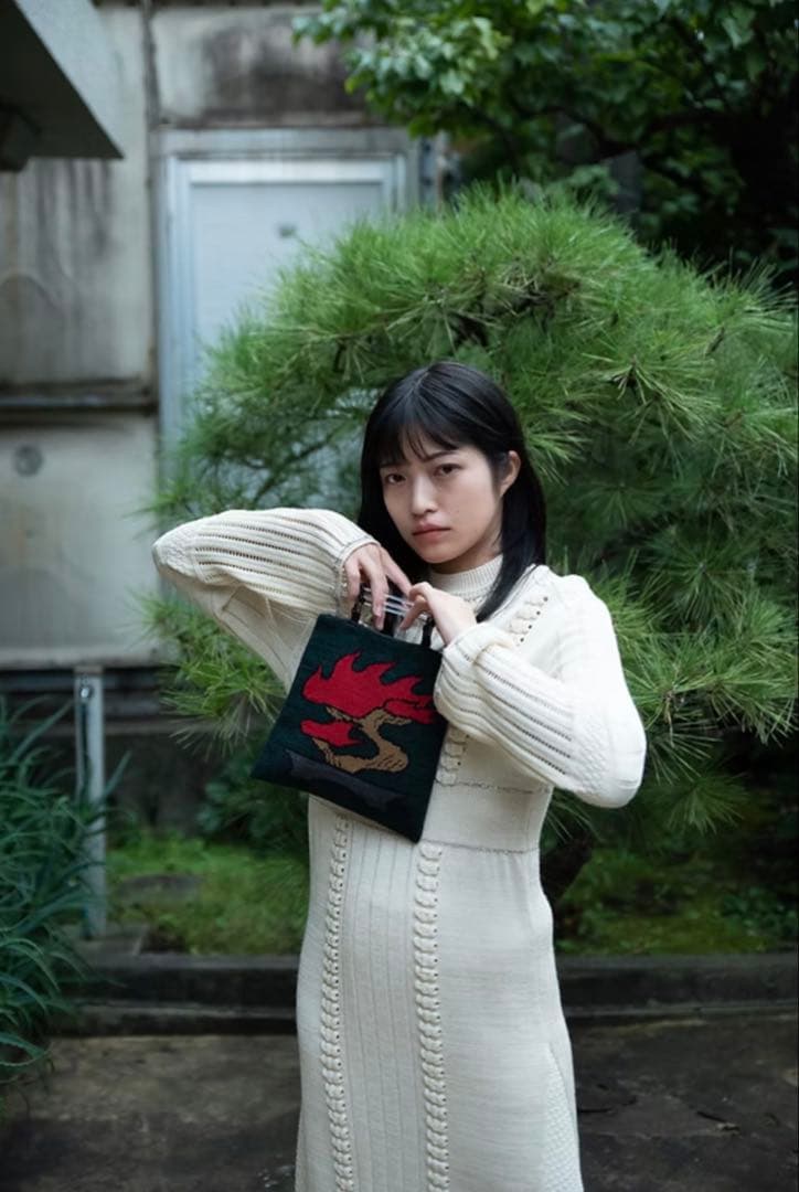 unpis tukifune ハンドバッグ　ニットバッグ　松　盆栽