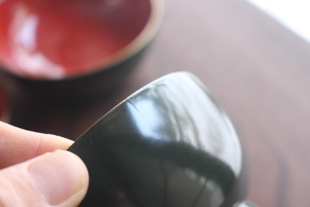 小傷有！時代青塗りに優美な福寿草沈金の煮物椀2点（検輪島塗蒔絵椀沈金椀雑煮椀