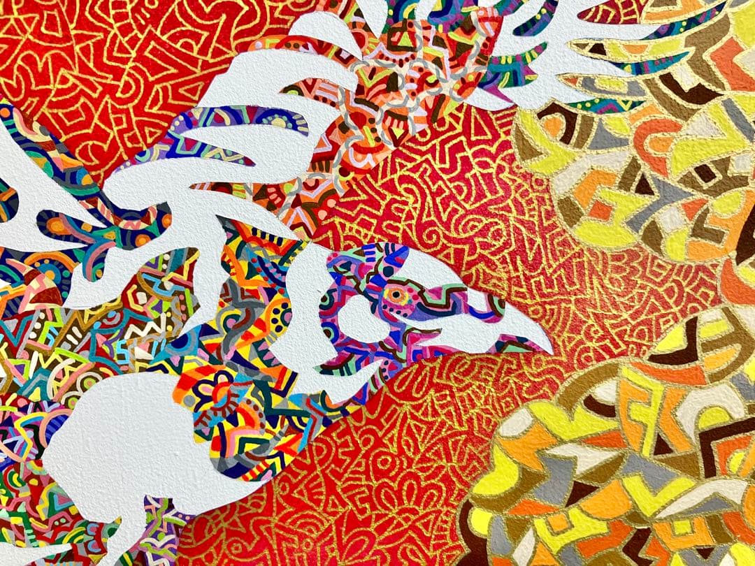 値下げ　原画　カラス　鳥　動物画　絵画　アクリル画　現代アート　細密画　一点物