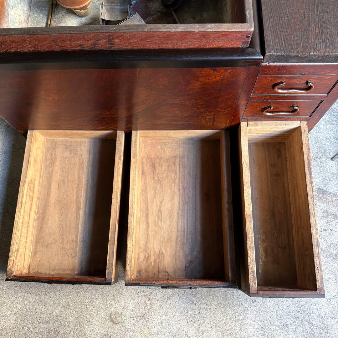 当時物　関東火鉢 欅 長火鉢　欅　黒柿　猫板　時代家具　アンティーク