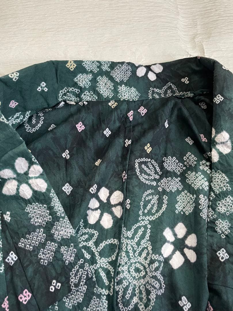 大人の絞り浴衣　ダークグリーン　深緑　希少ふくよかサイズused