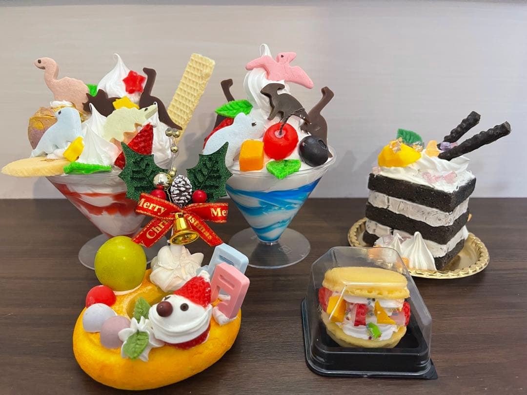 フルーツパフェ ケーキ マカロン ドーナツ クリスマス 食品サンプル 5点セット