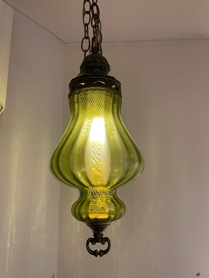 ヴィンテージ風 緑色ガラス ペンダントライト 約40cm