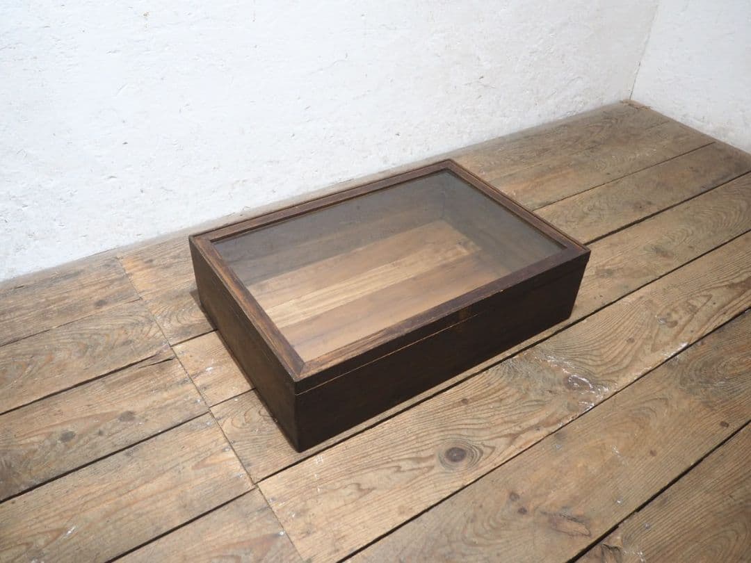 1315 アンティーク　蓋付の木製ガラスケース　木箱　掛け時計　レトロ　古家具