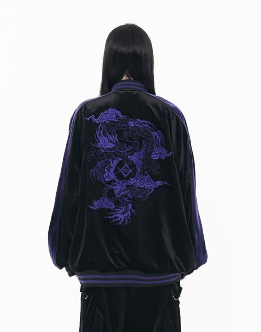 REFLEM レフレム ドラゴン 刺繍 ベロア スカジャン 黒 紫