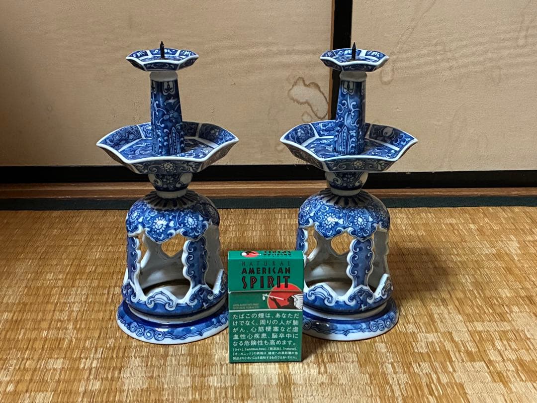 古伊万里 中国 青花 染付 燭台 一対 時代物 中国美術