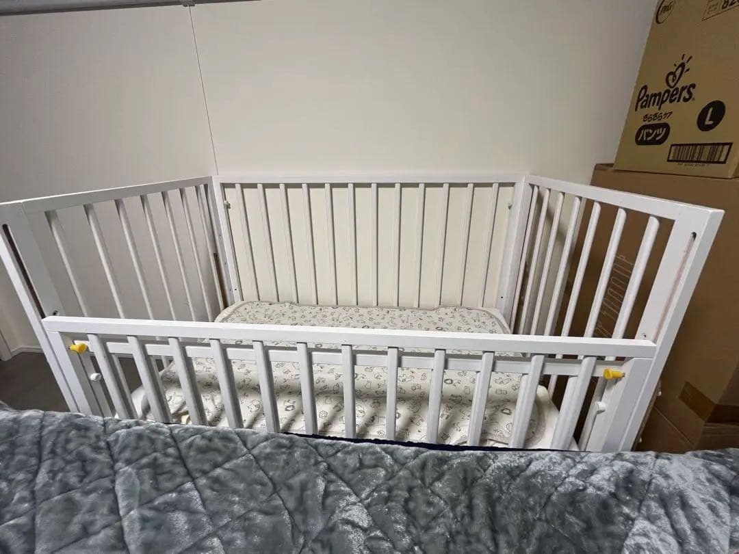 大和屋 木製 ベビーベッド kihon（キホン）　ホワイト 120×70cm