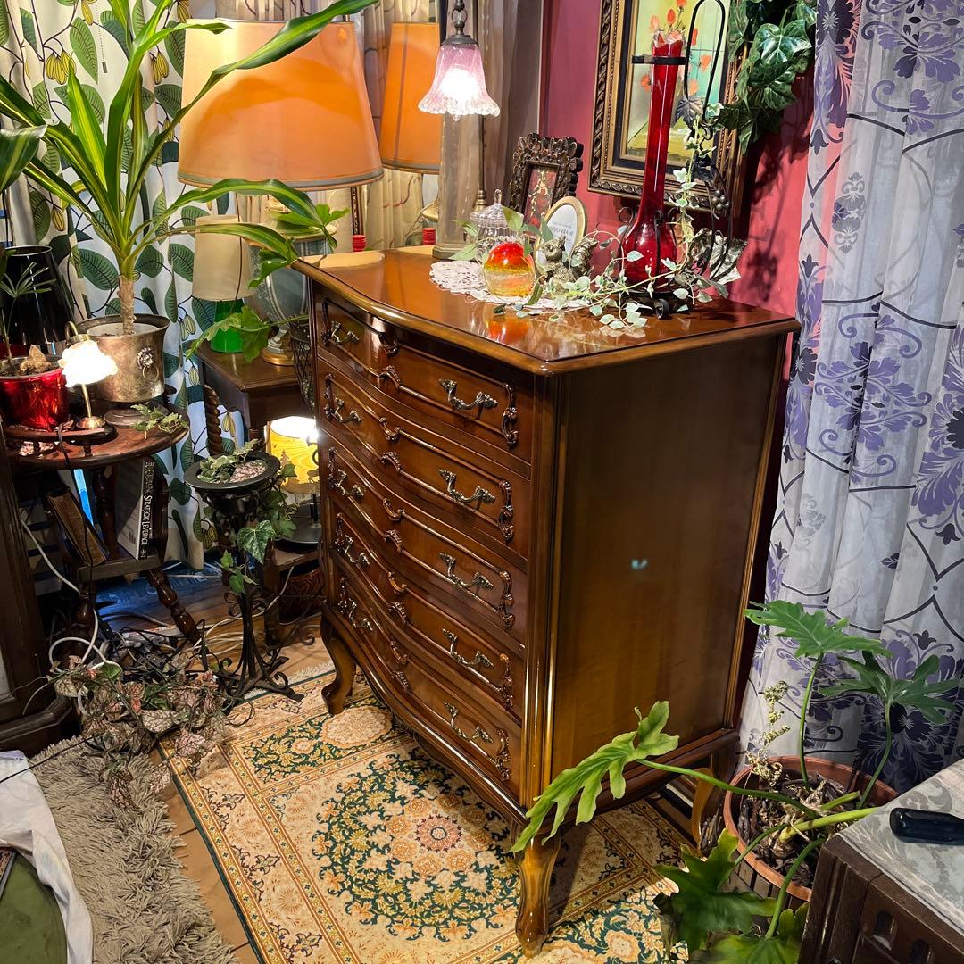 雪　Sale 美品　アンティーク 猫脚　５DRキャビネット