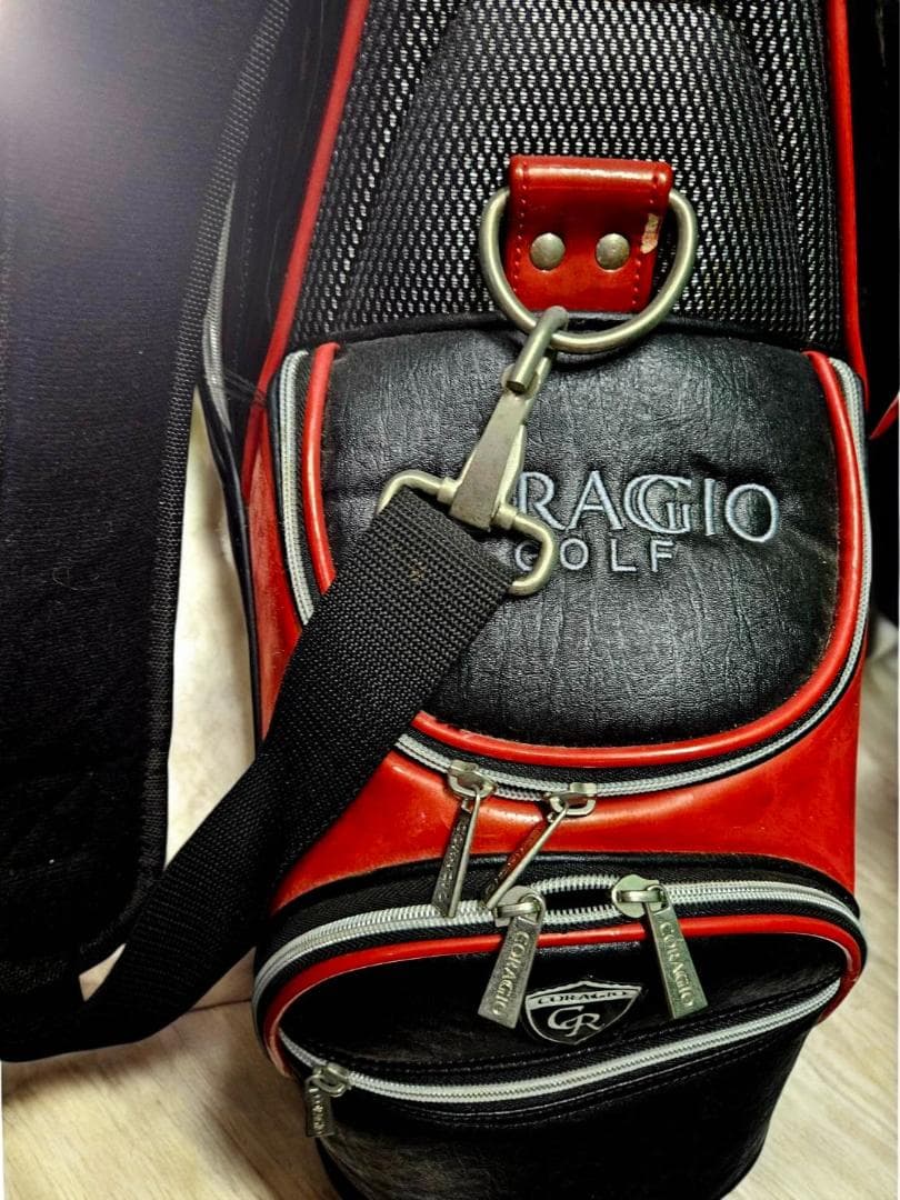 送料無料/超美品CORAGGIO GOLF キャリー付きキャディバッグ 黒/赤