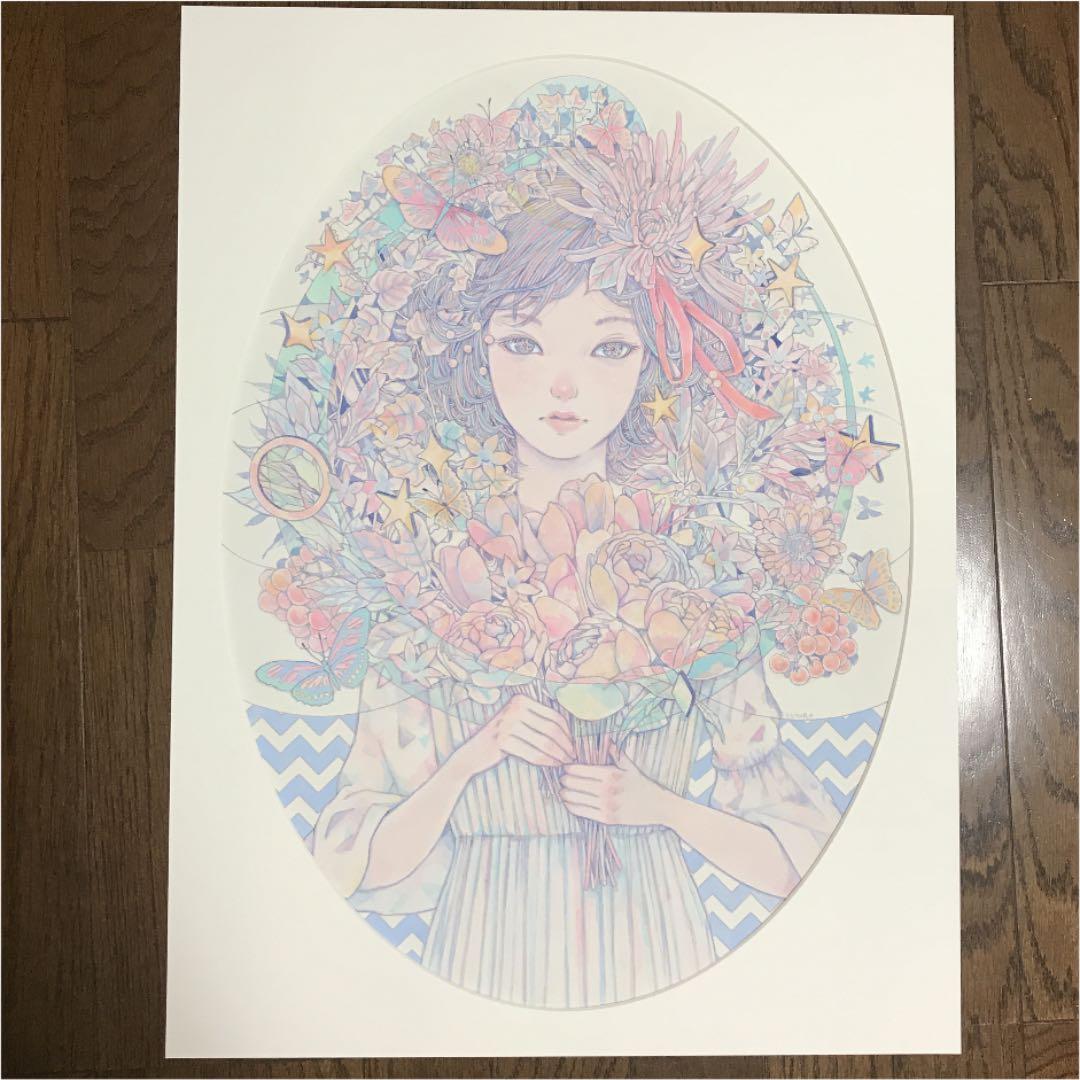 ★木村智博「可憐」アクリルガッシュ 色鉛筆 鉛筆 額付き