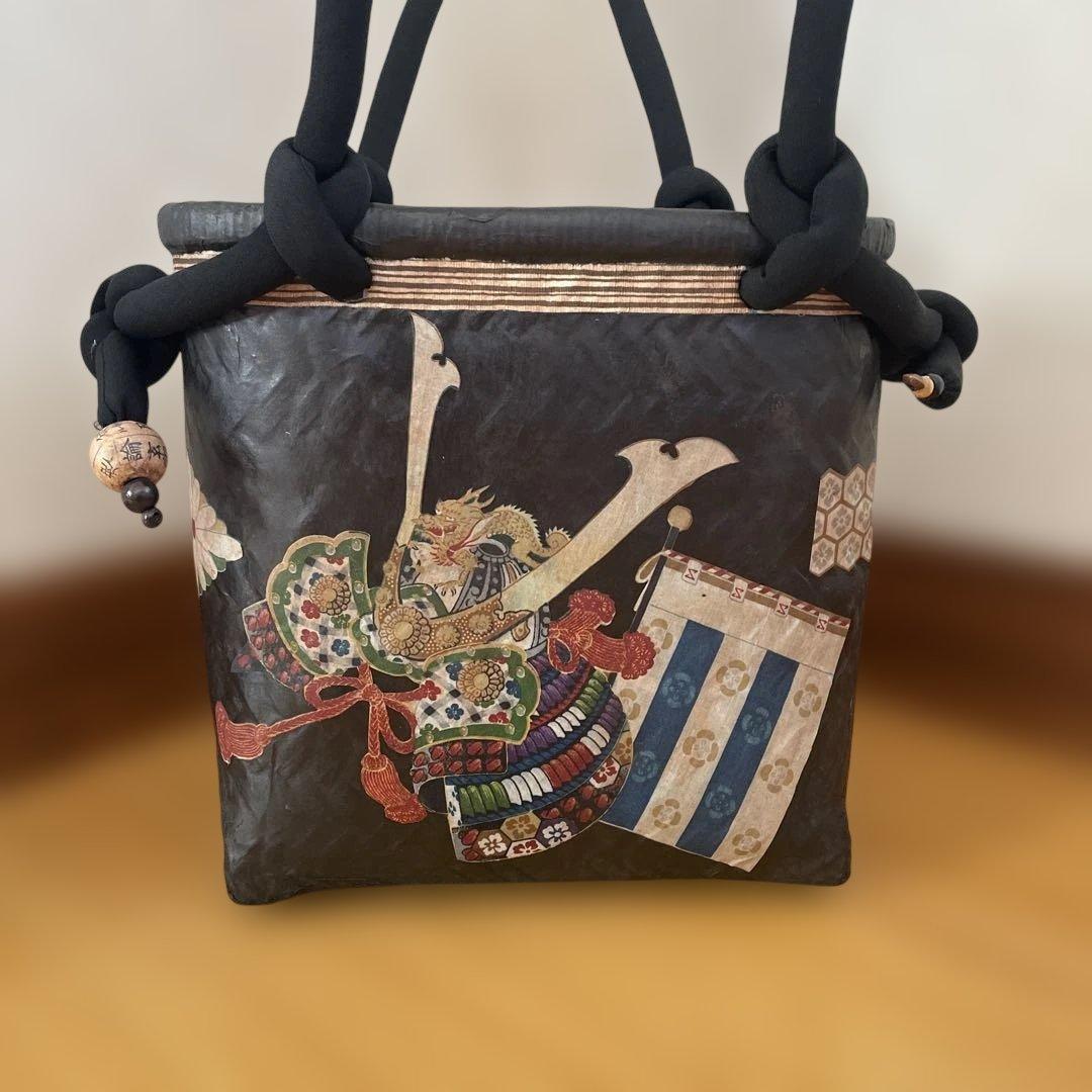 一閑張り　一閑張りバッグ　柿渋染め　市場カゴ　ハンドメイド