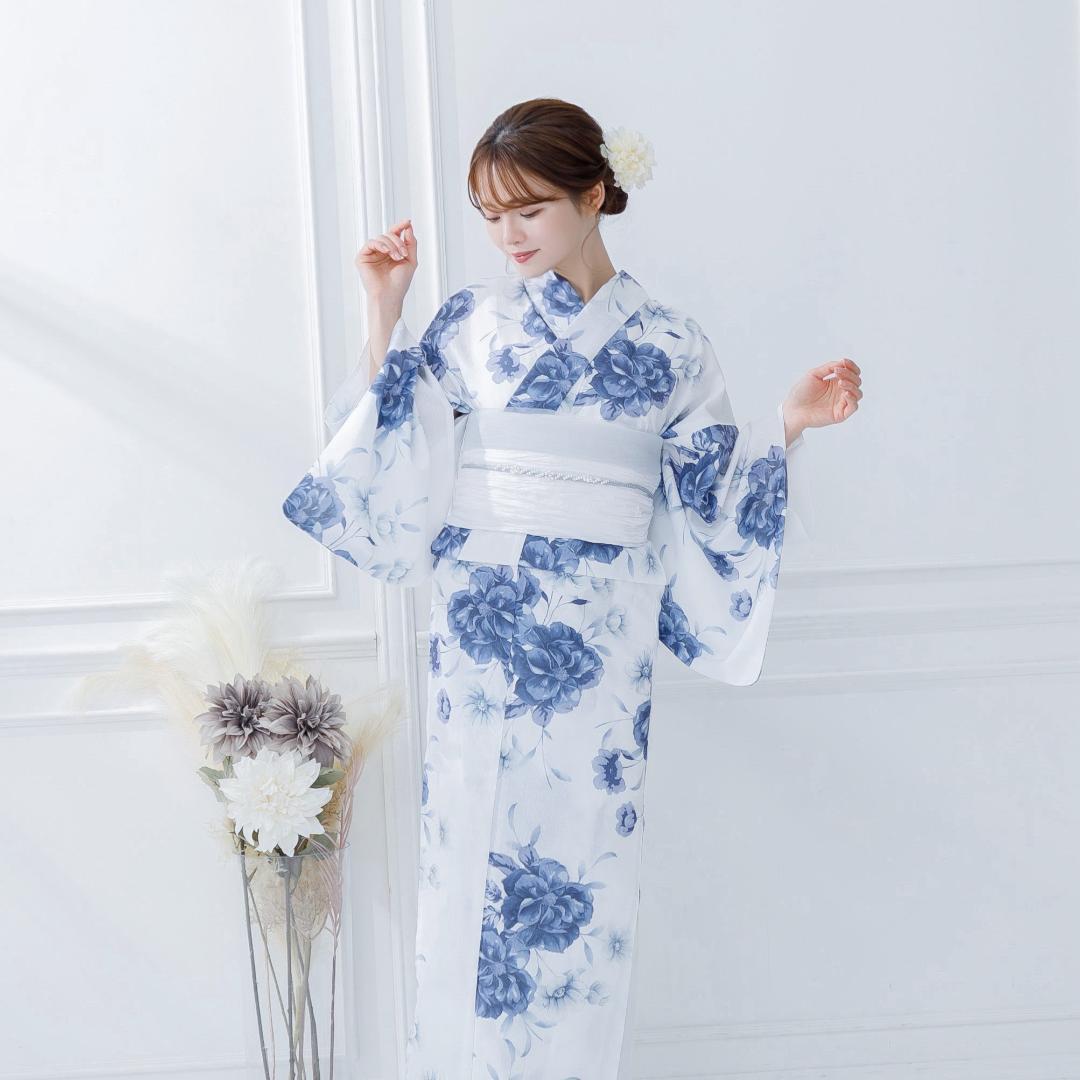 新品 4点 浴衣 セット 浴衣セット ゆかた レディース 白 青 Y4-56