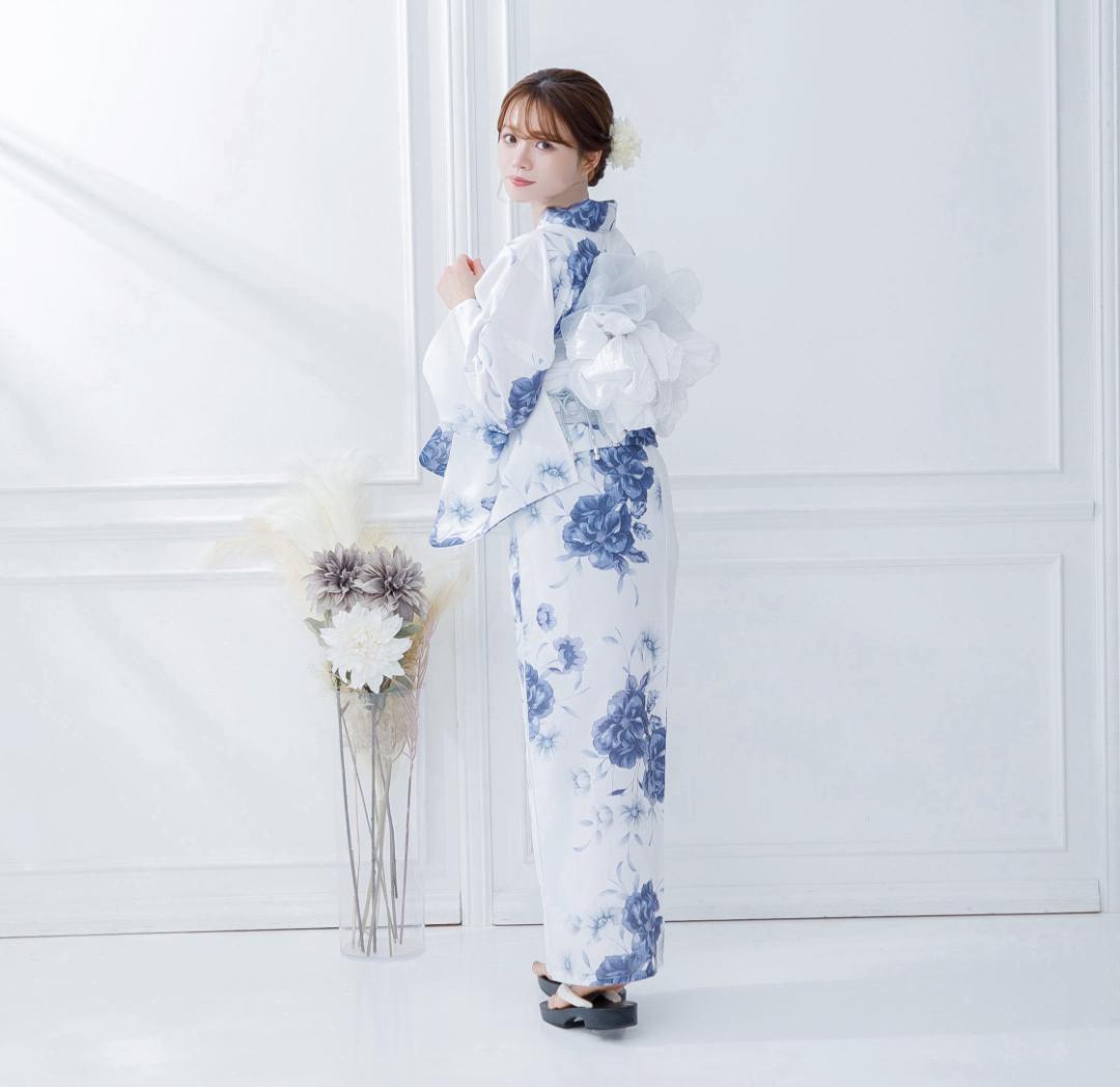 新品 4点 浴衣 セット 浴衣セット ゆかた レディース 白 青 Y4-56