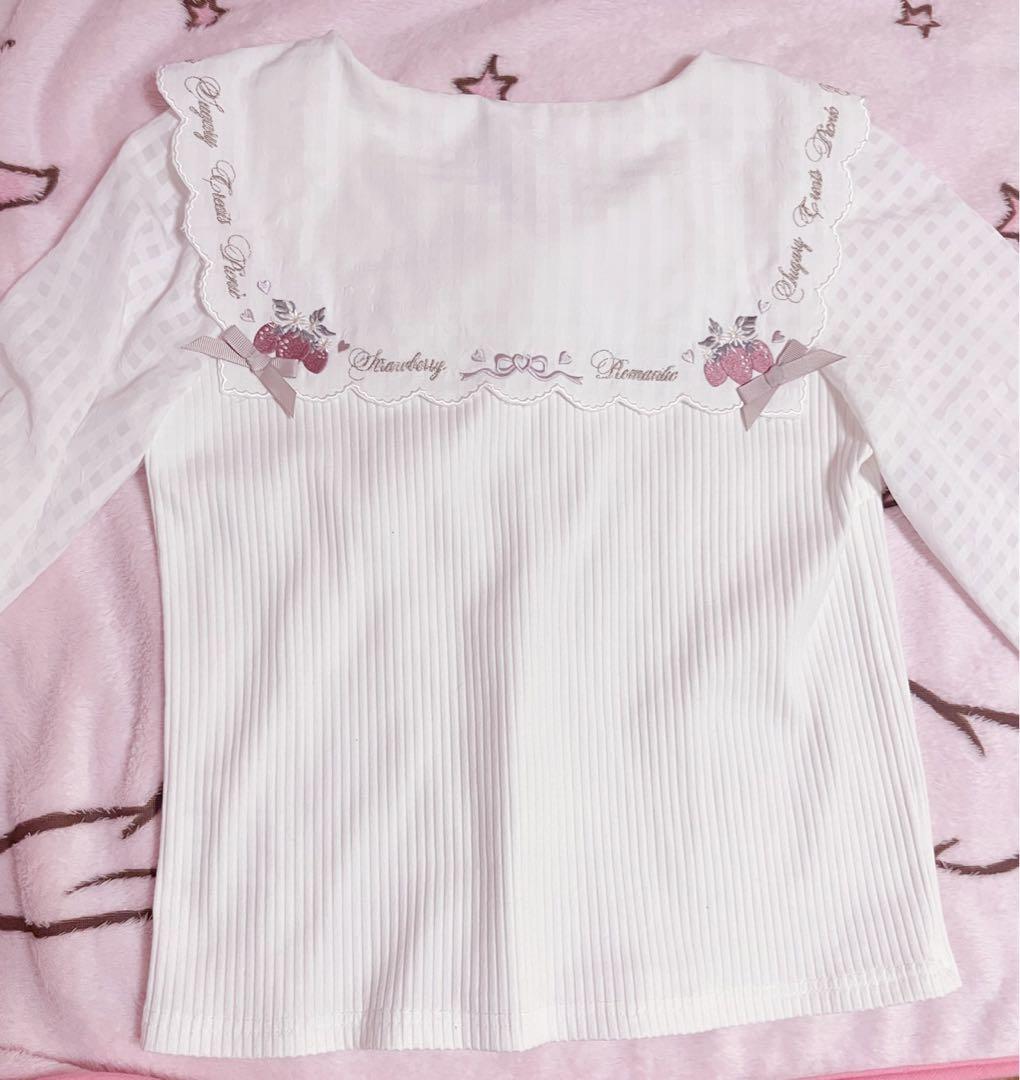 ♡lislisa♡ ストロベリー刺繍セーラーリブブラウス　美品　ピンク　正規品