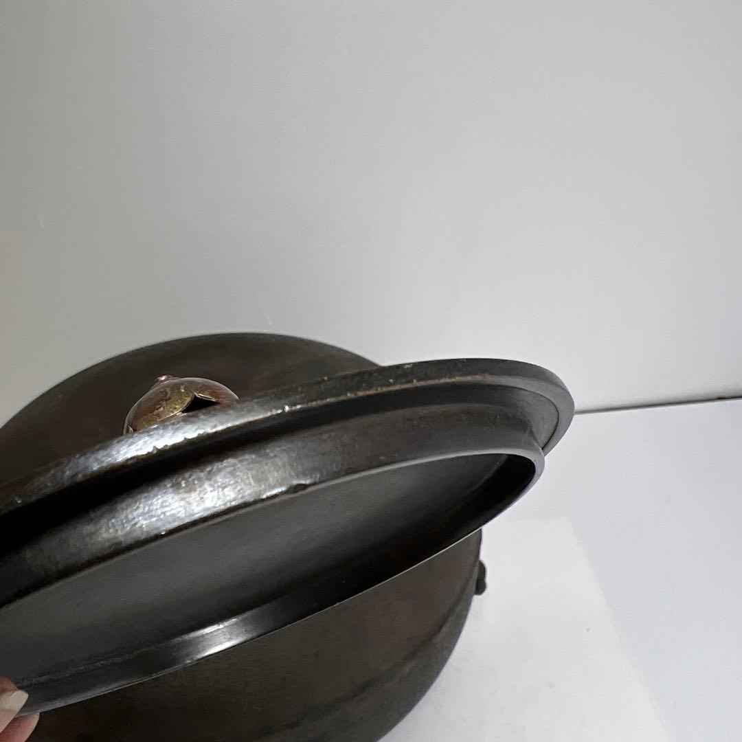 釜師　莎村　平丸釜　共箱　幅約26㎝　3108g タサオ　東さ8-0126②