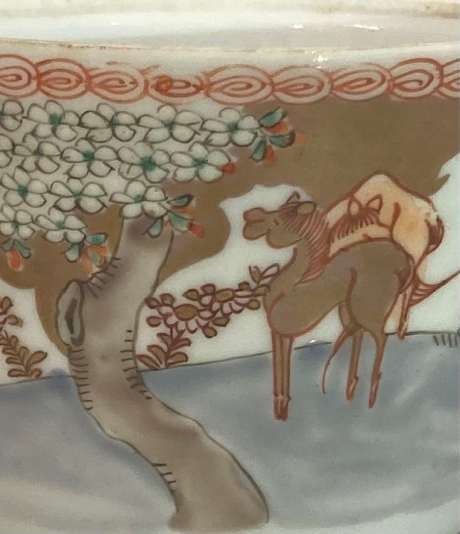 B127s 錦桜樹に馬図建水　有田焼　伊万里焼　茶こぼし　箱無し