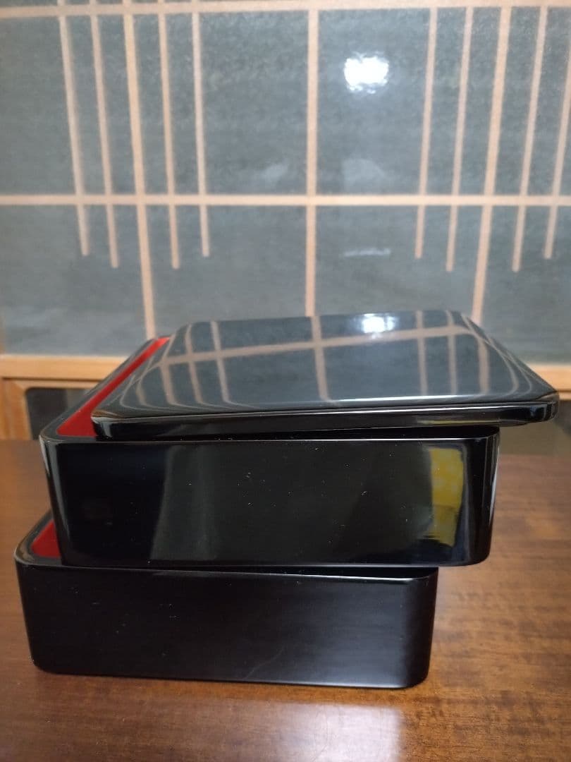 輪島塗り 二段重 黒重箱