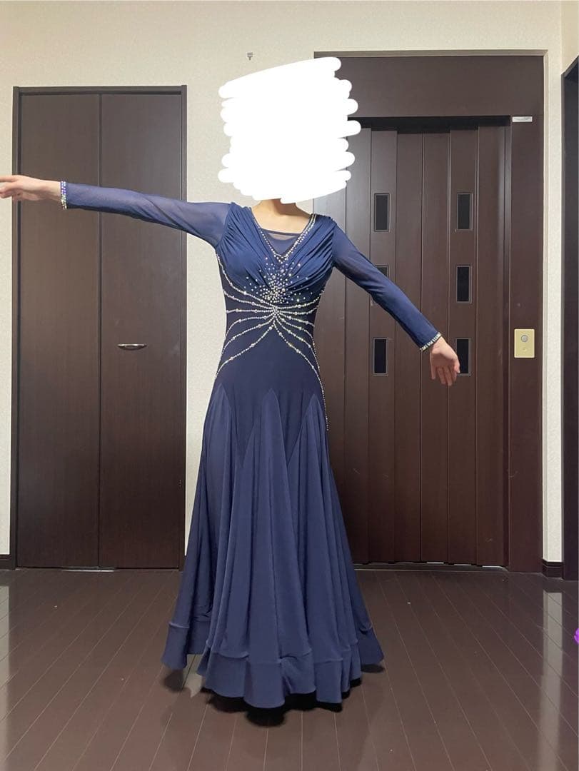 社交ダンス用ネイビー長袖ドレス