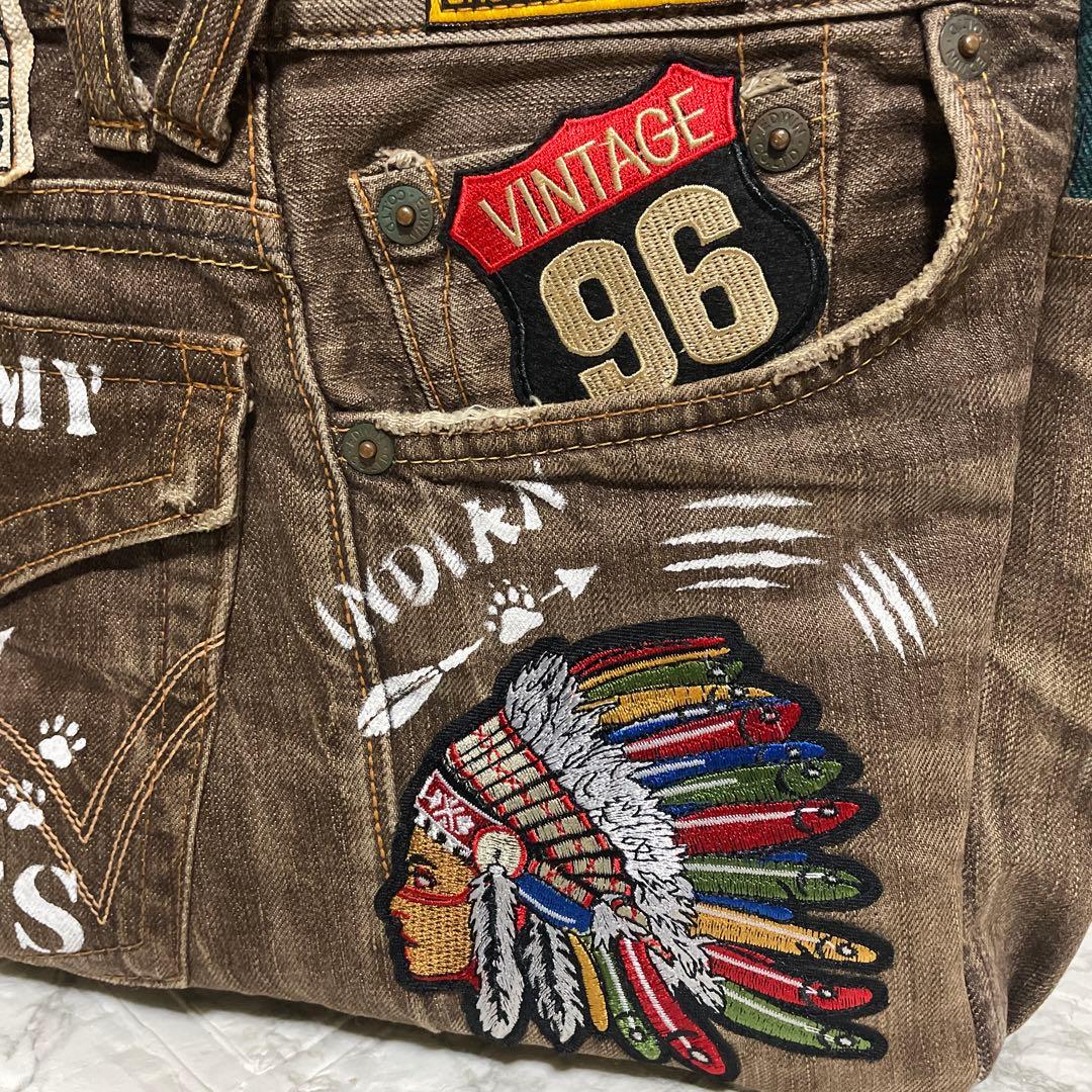 No.534 デニムリメイクバッグ　キャットインディアン