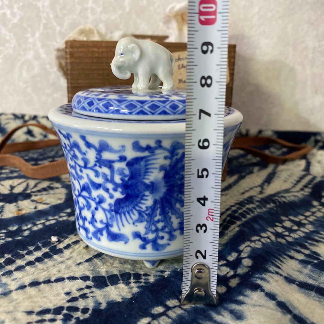 真葛香山　象蓋染付鳳凰香炉