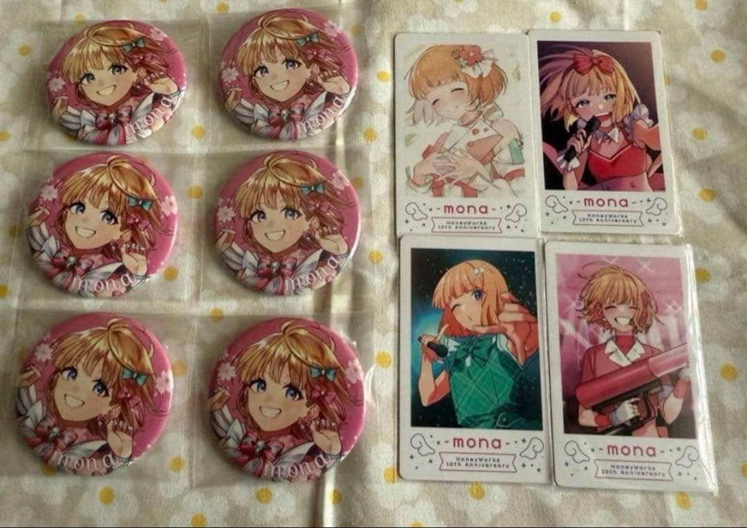 mona HoneyWorks 愛してる缶バッジ、チェキ風トレカ