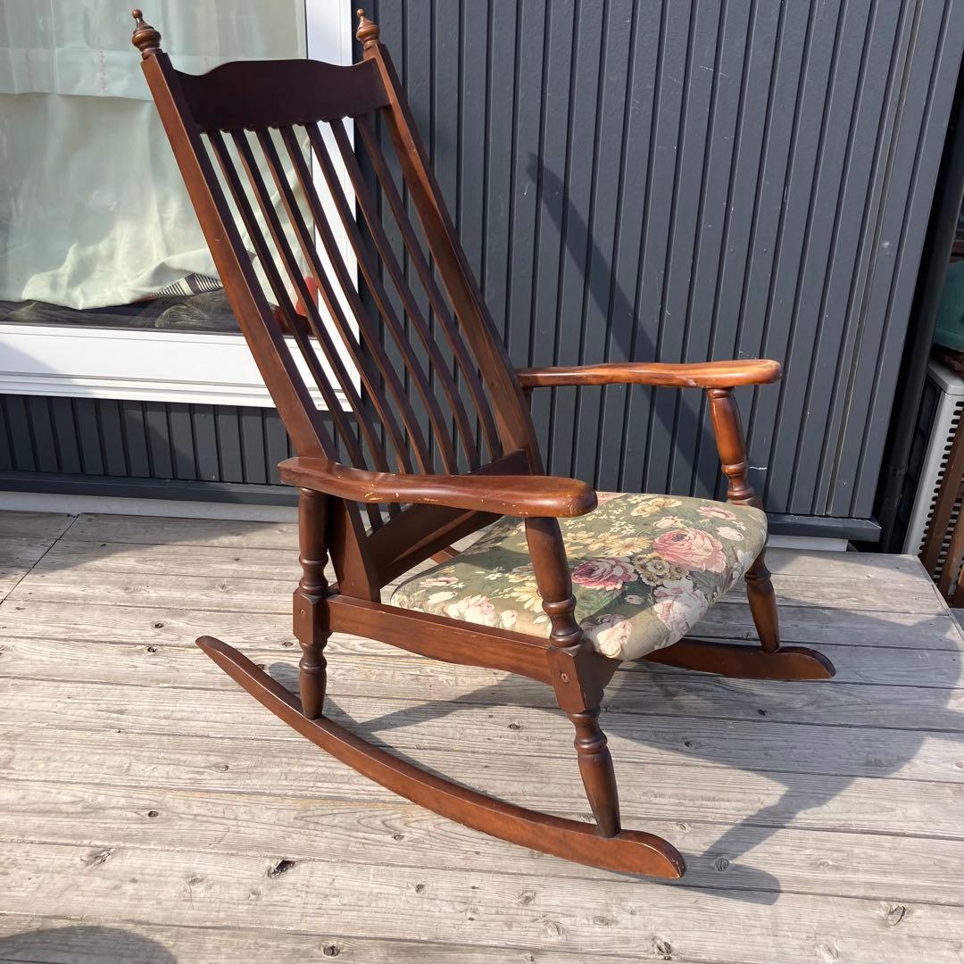 昭和レトロ ヴィンテージ 花柄 木製ロッキングチェア アームチェア 古道具古家具