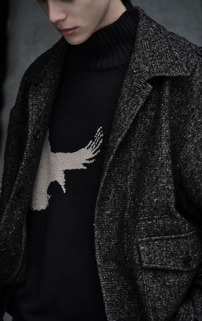 トップス 7G WOOL-BLEND INTARSIA CROW-PATTERN