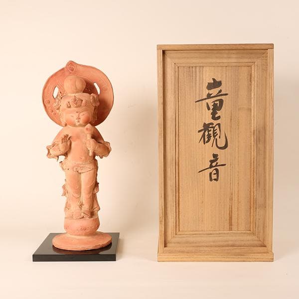 【長橋阿久於　造】　童不動尊　仏師　【陶器置物】