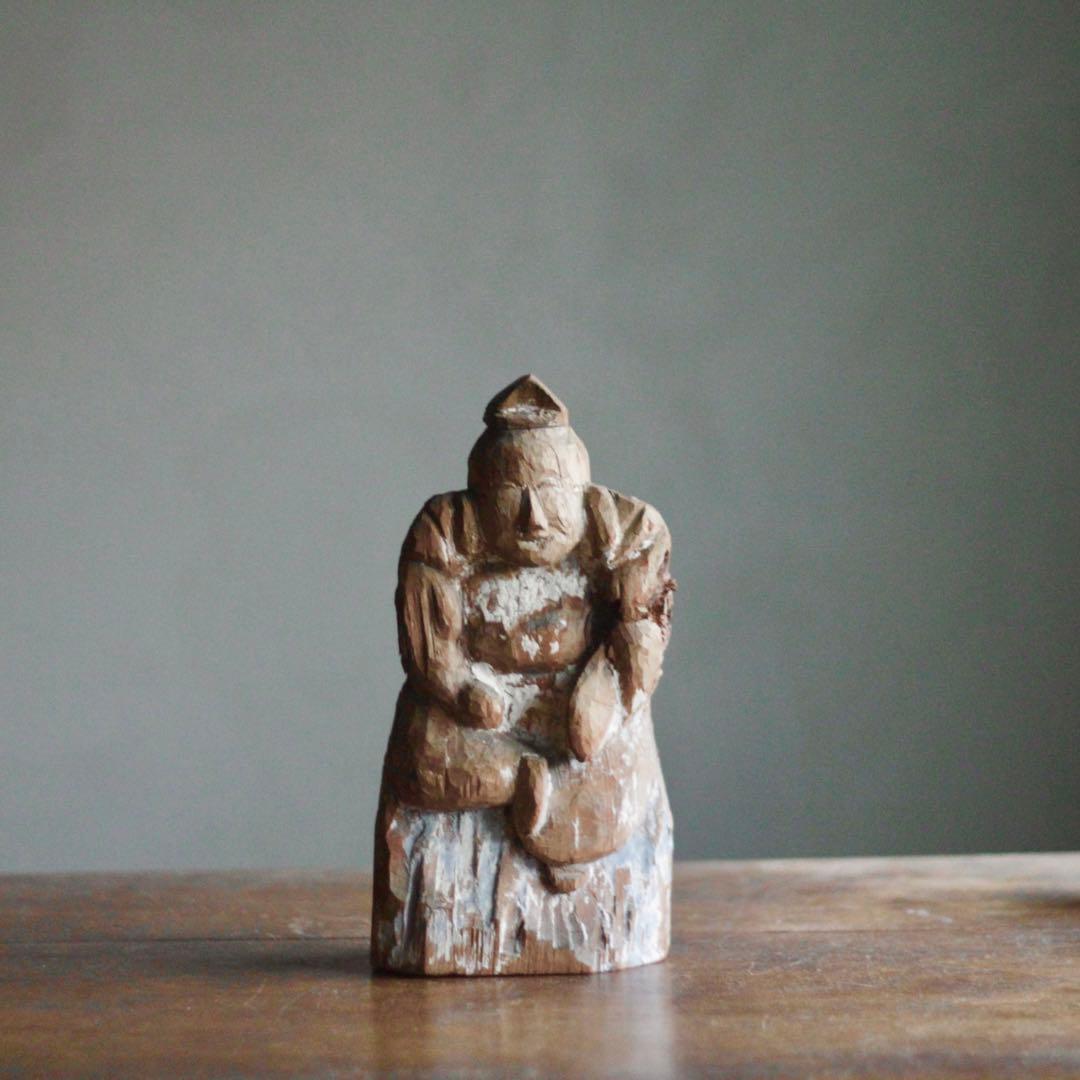 古い 木彫 恵比寿さま 民芸 民衆仏 古美術 古道具ア ンティーク オブジェ